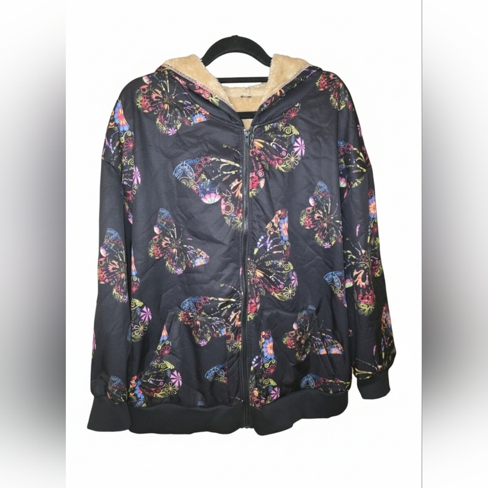 Women's Black Butterfly Print Jacket
